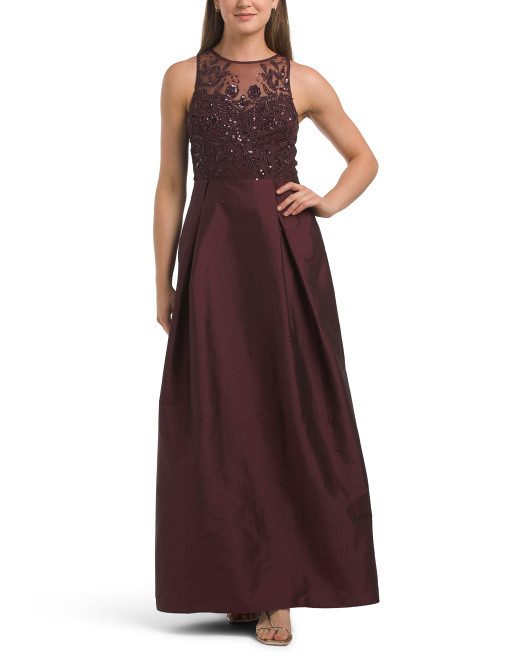 Sleeveless Beaded Top Mikado Gown | TJ Maxx