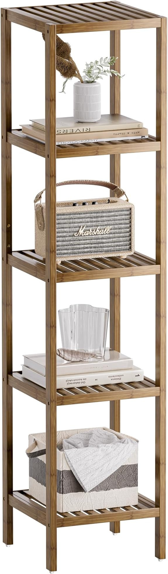 SMIBUY Bathroom Storage Shelf, 5-Tier Bamboo Rack Organizer, Multifunctional Shelving Unit for Li... | Amazon (US)