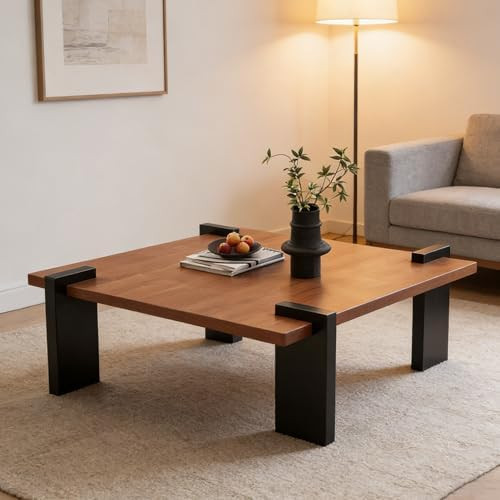 31'' Walnut Square Coffee Table, Mid-Century Modern Solid Wood Coffee Table, Minimalist Low Profi... | Amazon (US)