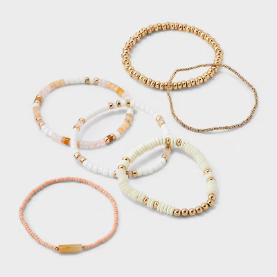 Mixed Semi-Precious Rose Quartz Beaded Bracelet Set 6pc - Universal Thread™ Pink | Target