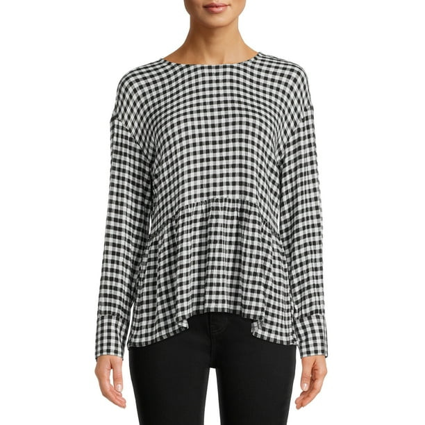 Time and Tru Women's Long Sleeve Crinkle Peplum Top | Walmart (US)