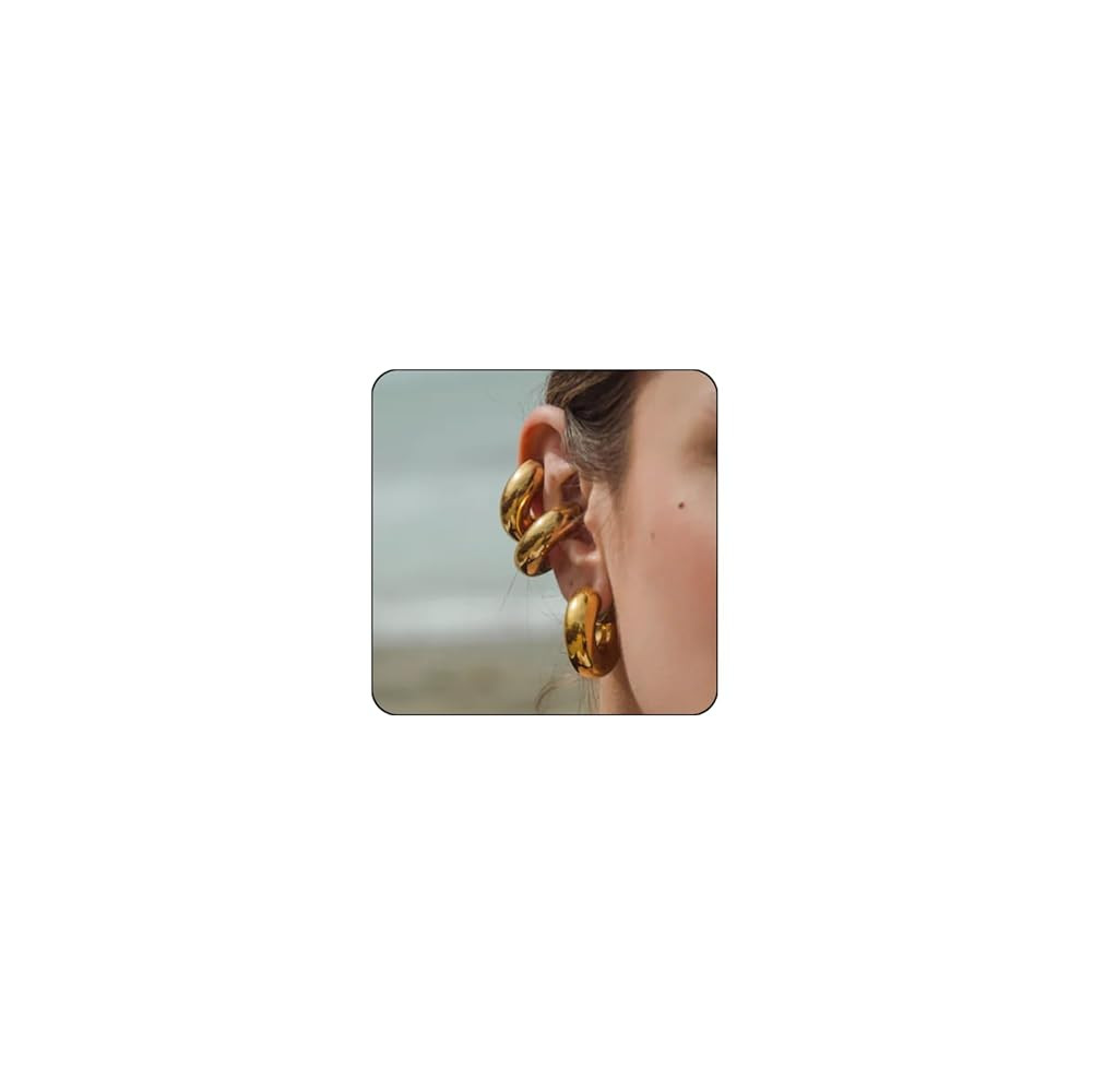 Chunky Gold Ear Cuffs Earrings for Women Non Piercing Gold Plated Stainless Steel Cuff Clip On Ca... | Amazon (US)