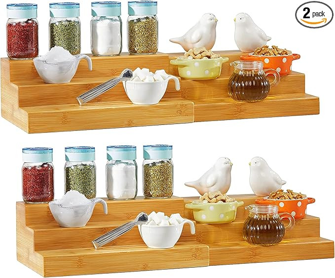 RoyalHouse Bamboo Expandable Spice Rack Organizer, 3-Tier Adjustable Kitchen Cabinet, Countertop ... | Amazon (US)