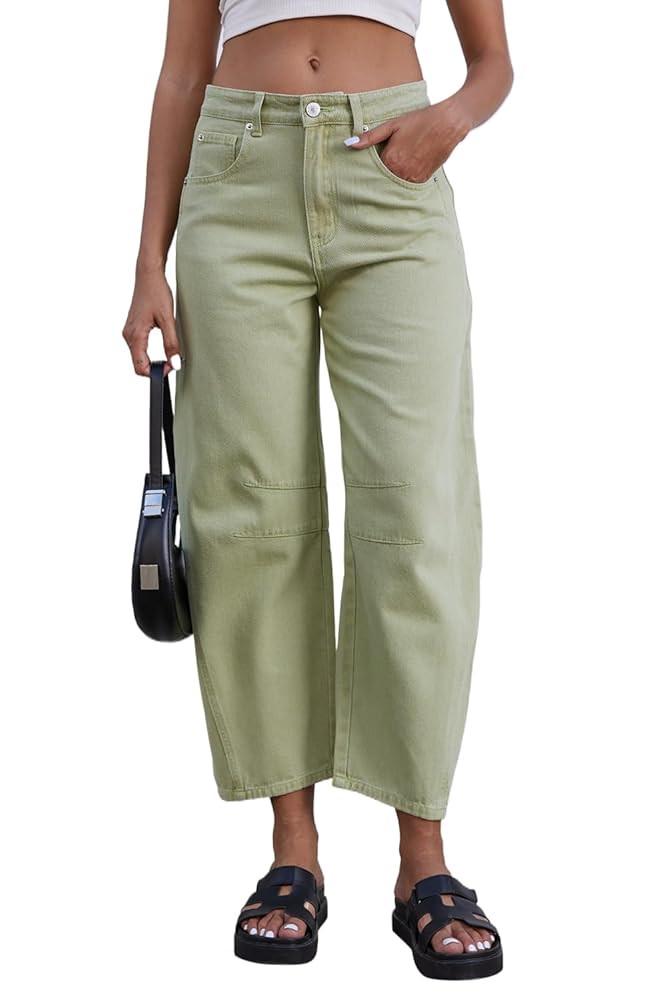 Mid Rise Barrel Jeans for Women Wide Leg Mid Waist Cropped Denim Pants Y2k Baggy Boyfriend Jeans ... | Amazon (US)