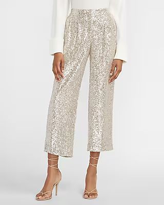 High Waisted Sequin Cropped Trouser Pant | Express