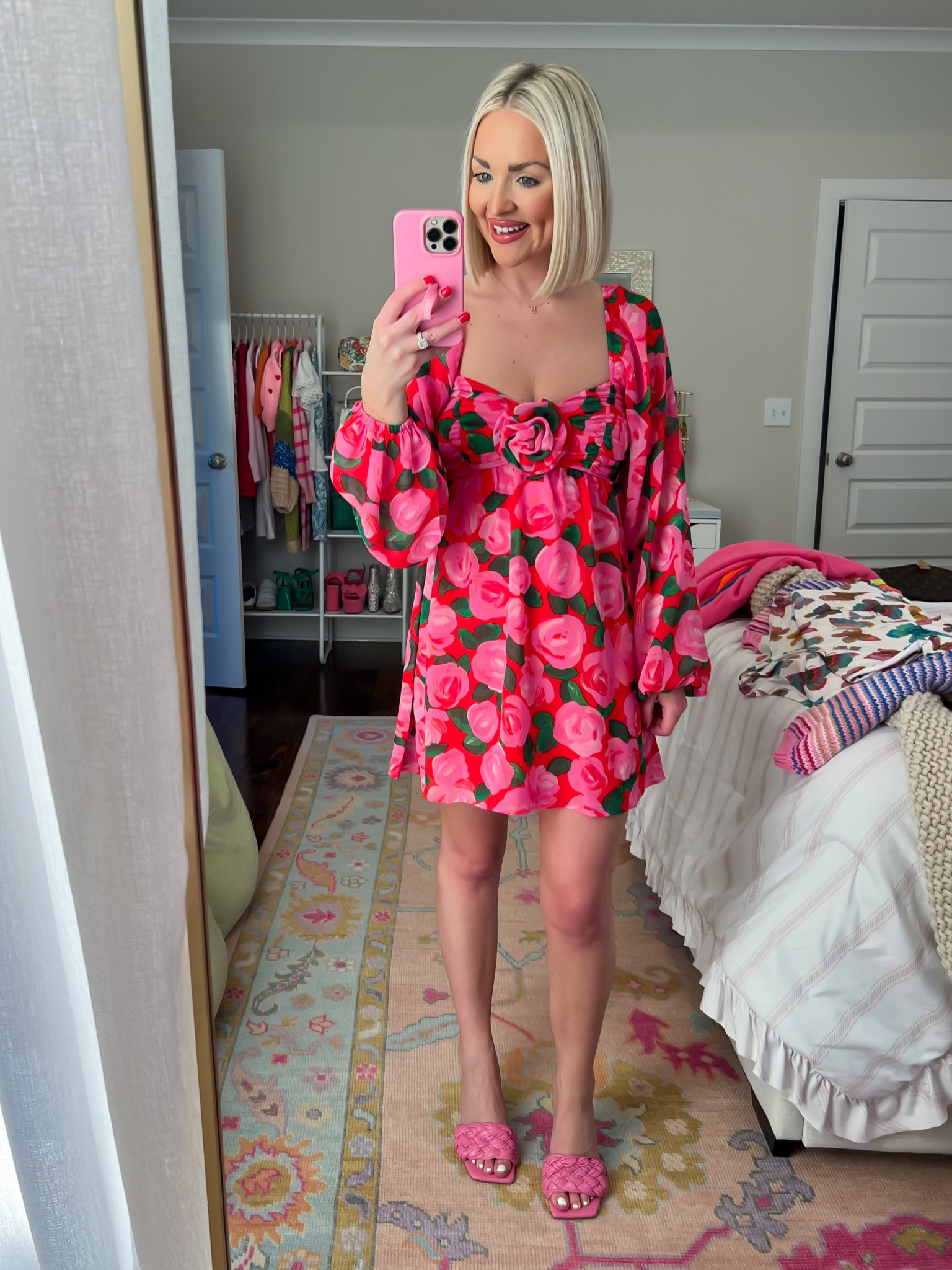 Rosette dress / Becca babydoll dress / pink and red dress / size: XS (size up if taller because it’s short) 

#LTKparties #LTKstyletip