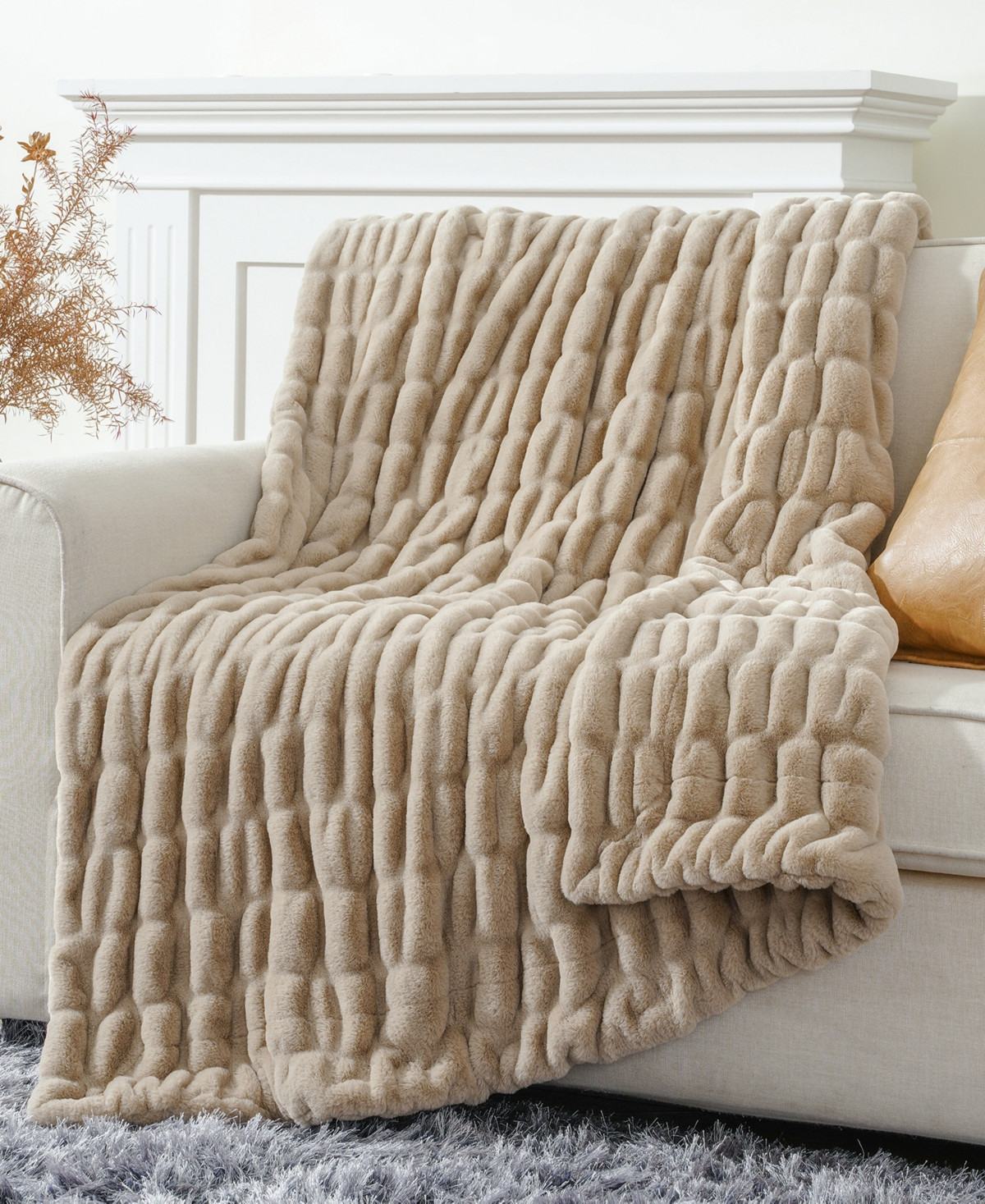 Battilo Luxurious Reversible Rabbit Faux Fur Throw, 50" x 60" - Tan | Macy's