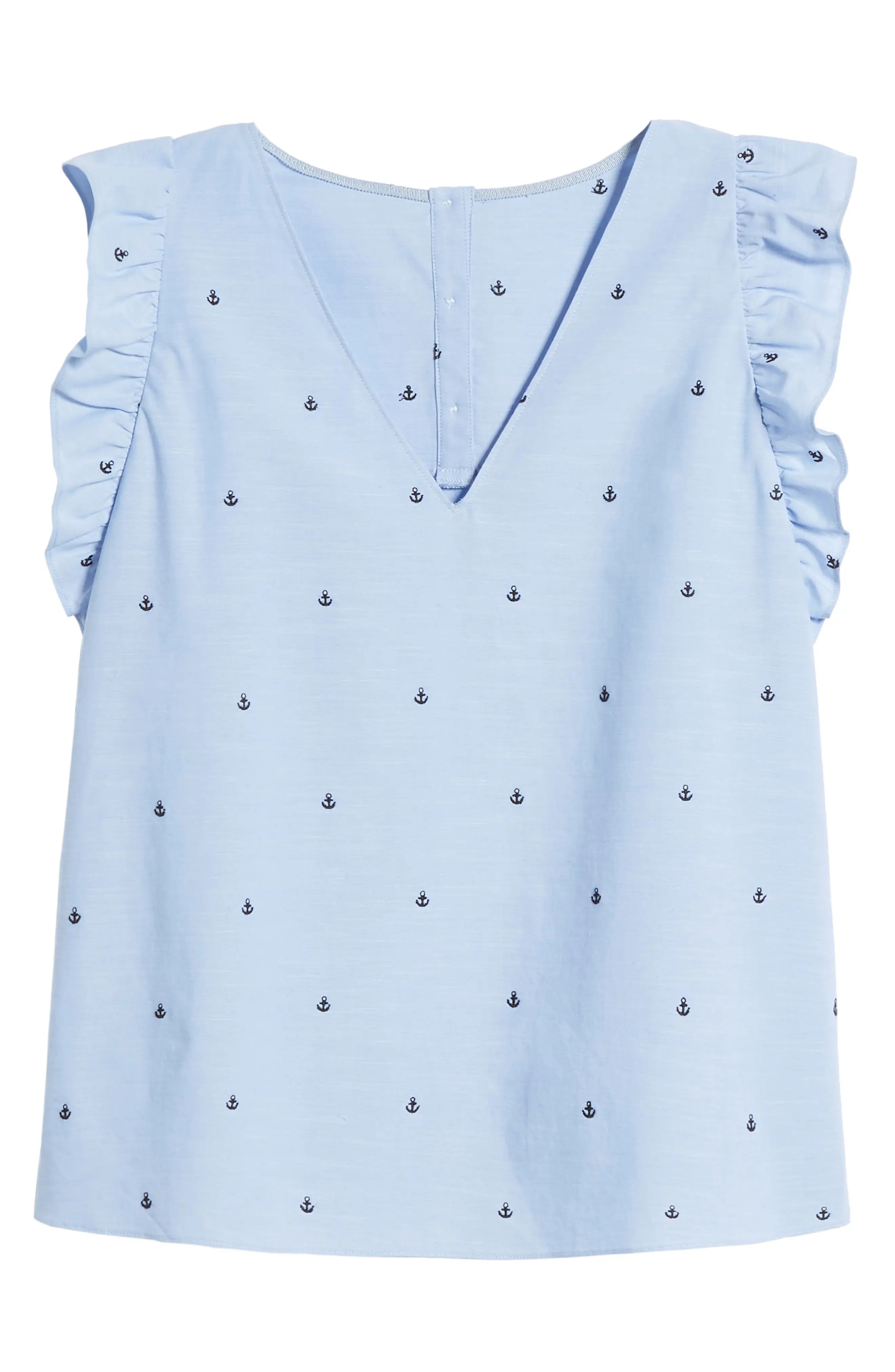 1901 Anchor Embroidery Cotton Chambray Top (Regular & Petite) | Nordstrom