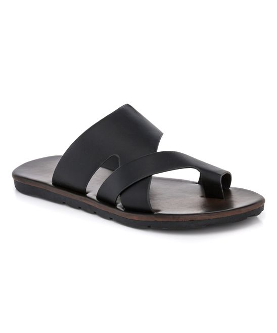 Franco Vanucci Men's Sandals Black - Black Toe-Loop Safary Leather Sandal - Men | Zulily