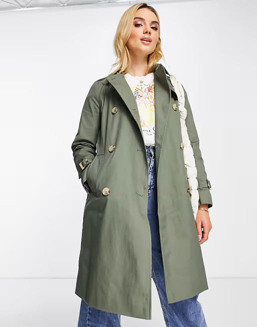 Mango trench coat in dark green | ASOS (Global)