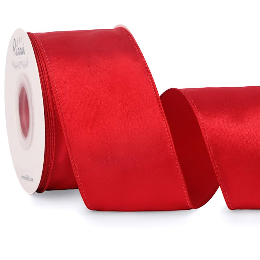 Ribbli Red Satin Wired Ribbon 2.5 Inch Red Christmas Ribbon for Gift Wrapping Wreaths Garland Tre... | Amazon (US)