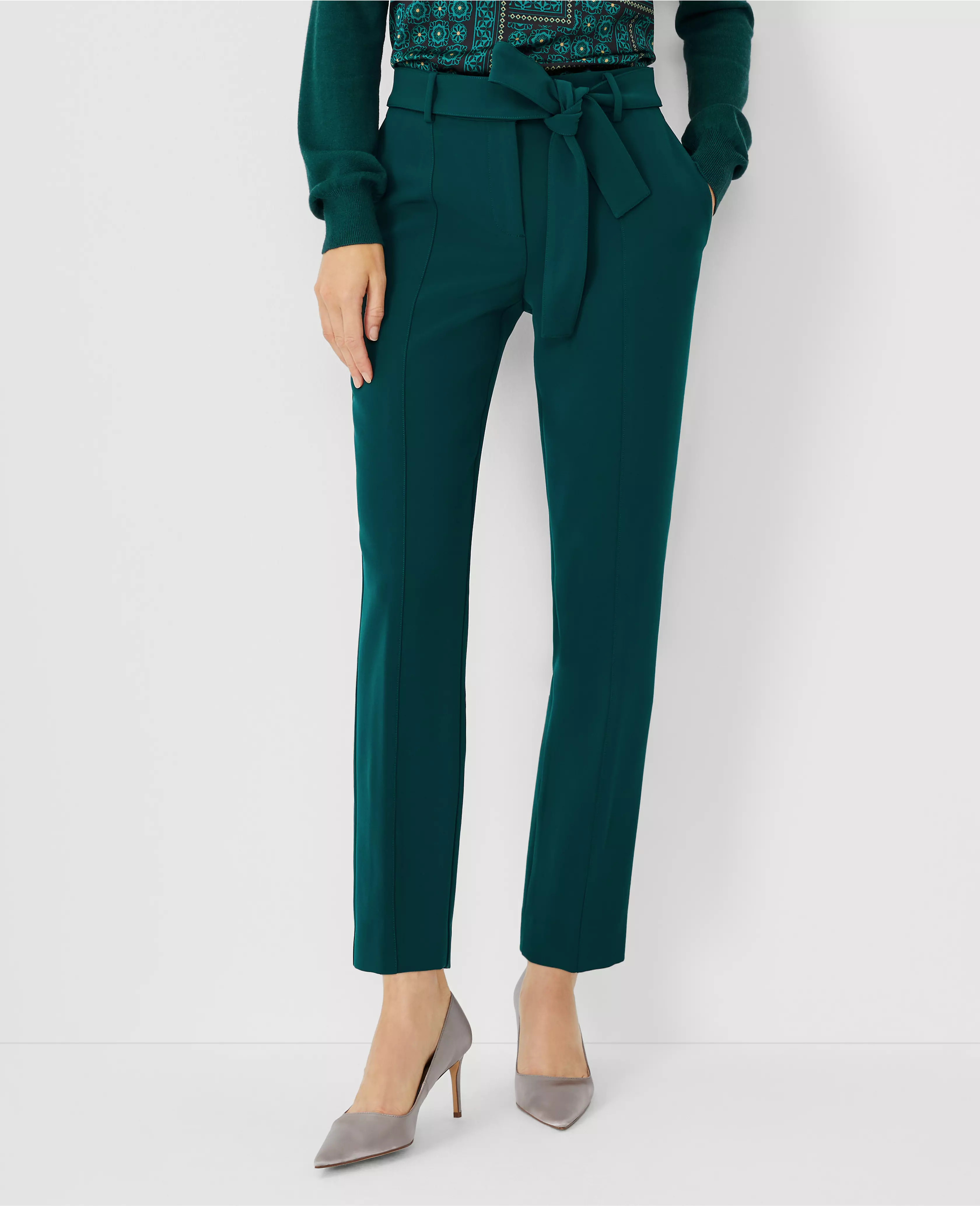 The Petite Tie Waist Ankle Pant in Crepe | Ann Taylor (US)