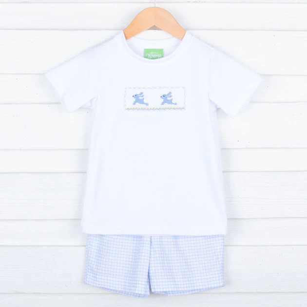 Bunny Hop Smocked Windowpane Short Set | Classic Whimsy