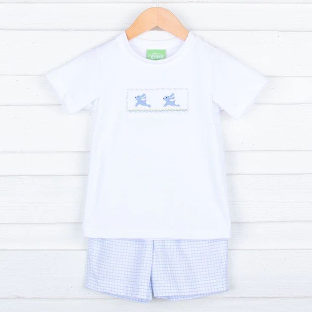 Bunny Hop Smocked Windowpane Short Set | Classic Whimsy