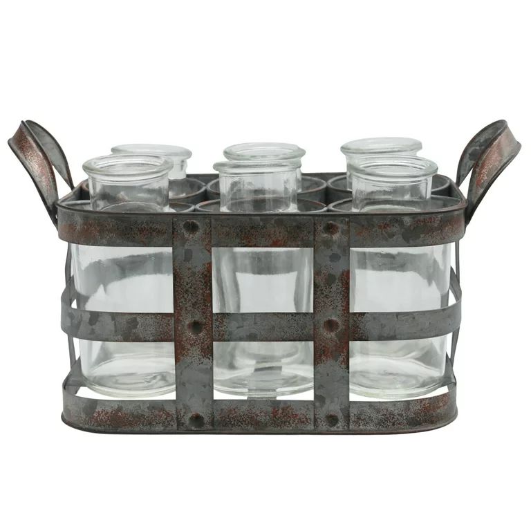 6 Bottles Metal Bud Vase Holder with Side Handles, Set of 2, Gray- Saltoro Sherpi | Walmart (US)