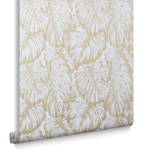 Tropical Wallpaper in Pearl and Gold from the Exclusives Collection by Graham & Brown | Burke Decor