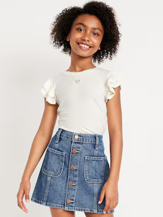 Fitted Short-Sleeve Ruffle-Trim Ribbed Top for Girls | Old Navy (US)