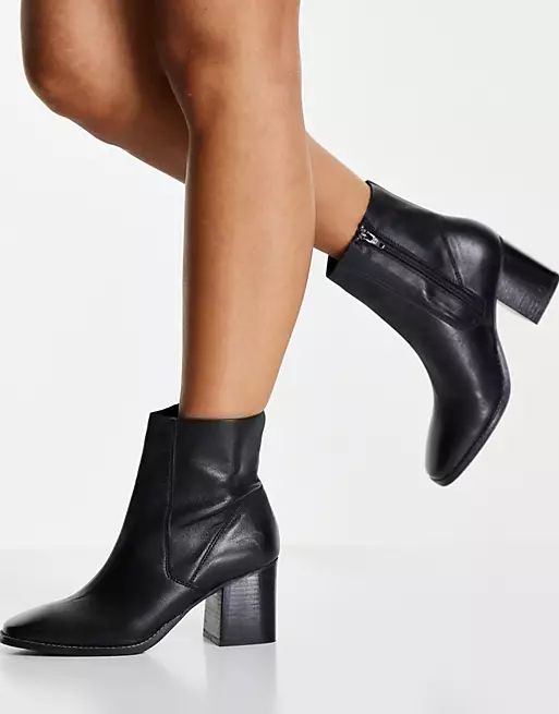 River Island block heeled leather boot in black | ASOS (Global)