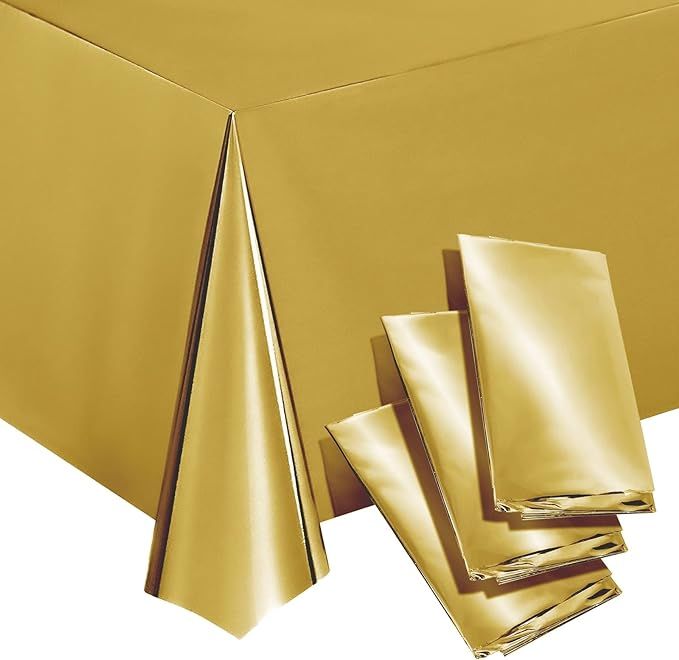 Juvale 3 Pack Gold Plastic Tablecloths for Rectangle Tables, Disposable Table Covers for Wedding,... | Amazon (US)