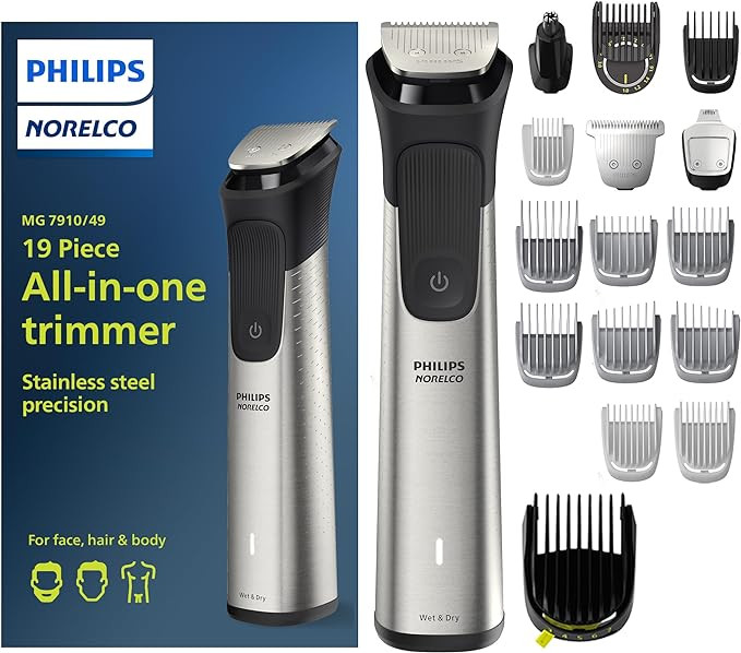 Norelco Philips Multigroom Series 7000, Mens Grooming Kit with Trimmer for Beard, Head, Hair, Bod... | Amazon (US)
