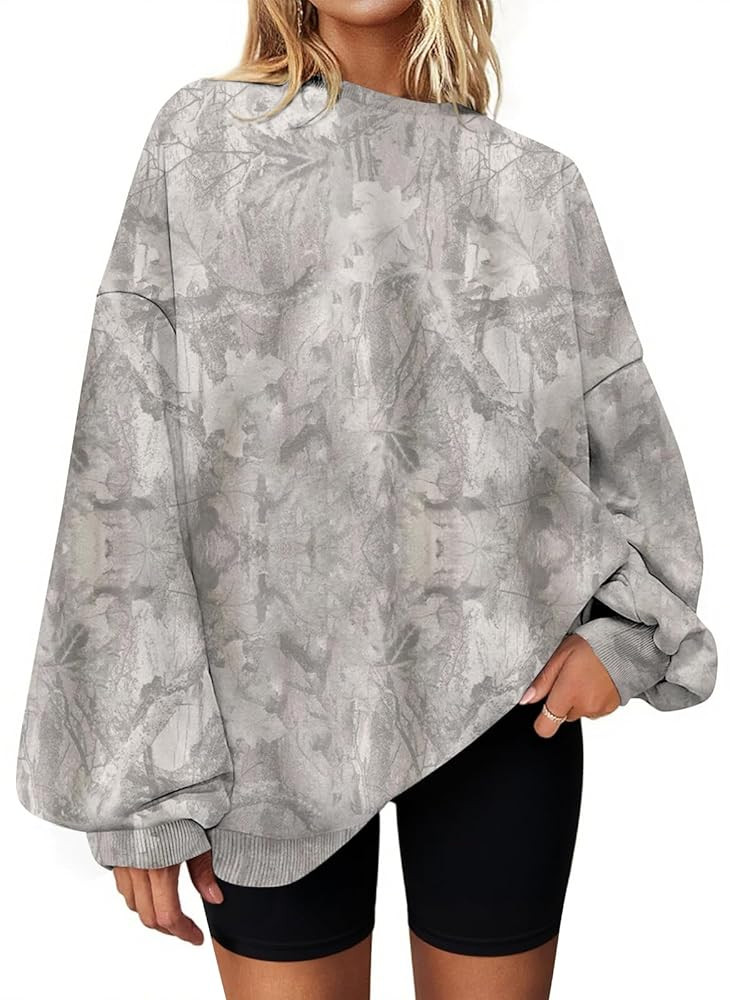 Camo Sweatshirt Women Oversized Graphic Maple Leaf Print Crewneck Sweatshirts Long Sleeve Fall Wi... | Amazon (US)