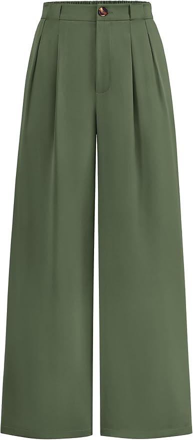 KIRUNDO Wide Leg Pants for Women 2026 Dressy High Waisted Button Trousers | Elastic Waist,Soft Bu... | Amazon (US)