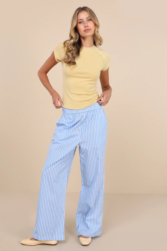 Relaxed Personality Blue Striped Cotton Wide-Leg Pants | Lulus