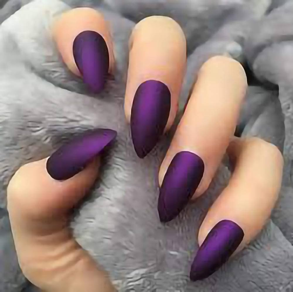 MISUD 100Pcs/Box Stiletto Fake Nails Purple Matte Medium Length Artificial Nails 10 Sizes Full Co... | Amazon (US)