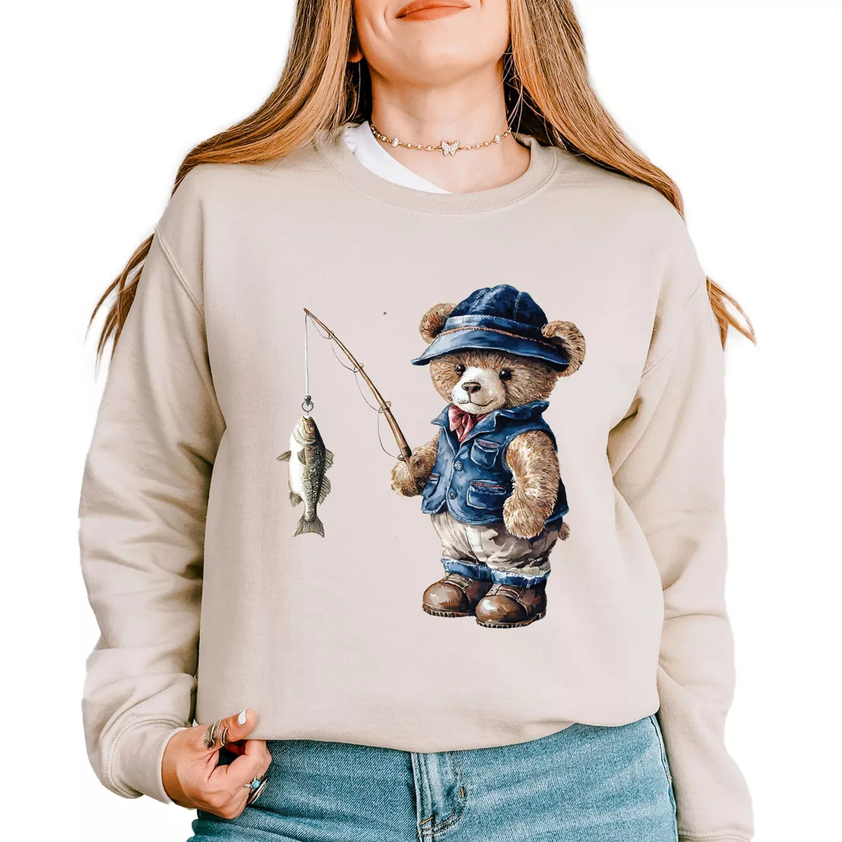 Simply Sage Market Teddy Bear Fisherman Sweatshirt - L - Graphite | Target