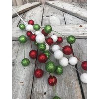 Red Green & White Christmas Balls For Tree, Red Ball Stem, Berry Stem, Wreaths, Keleas | Etsy (US)