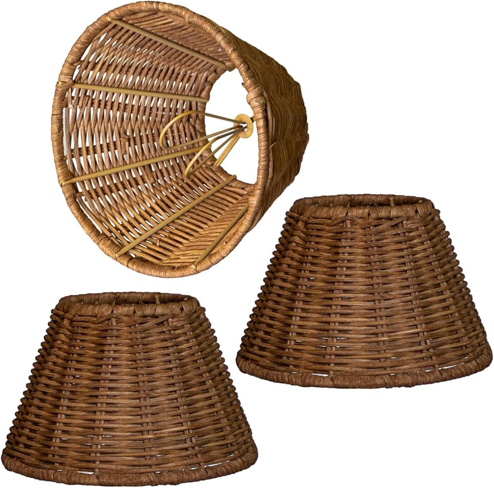 mini lampshades set of 3,Lamp Shade Rattan Clip-On shades,empire/barrel shape,woven rattan small ... | Amazon (US)