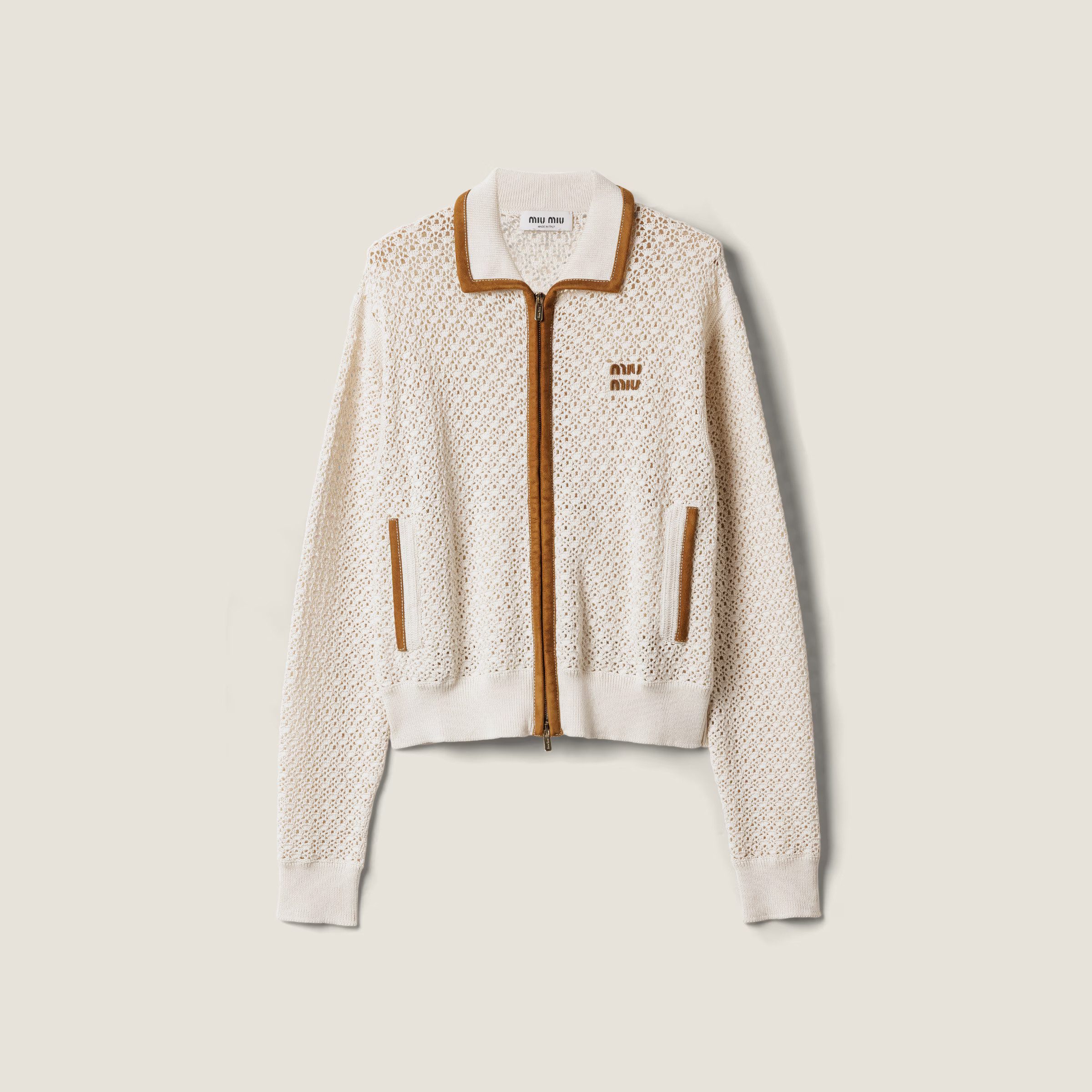 Cárdigan De Algodón Y Ante Natural | Miu Miu | Miu Miu INT