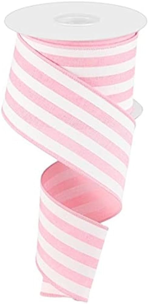Vertical Stripe Wired Edge Ribbon - 10 Yards (Light Pink, White, 2.5 Inch) | Amazon (US)