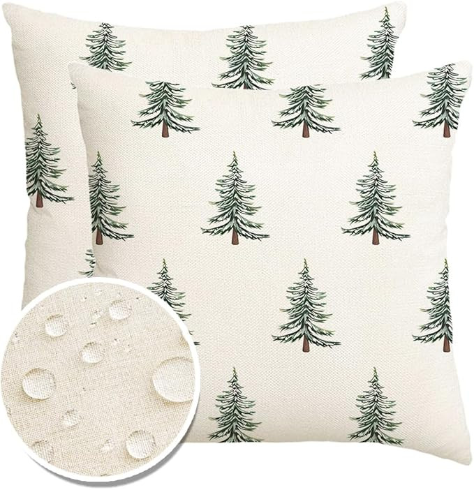 Outdoor Christmas Pillow Covers 18x18 Inch Decorations Tree Decor White Throw Pillow Cases Xmas W... | Amazon (US)