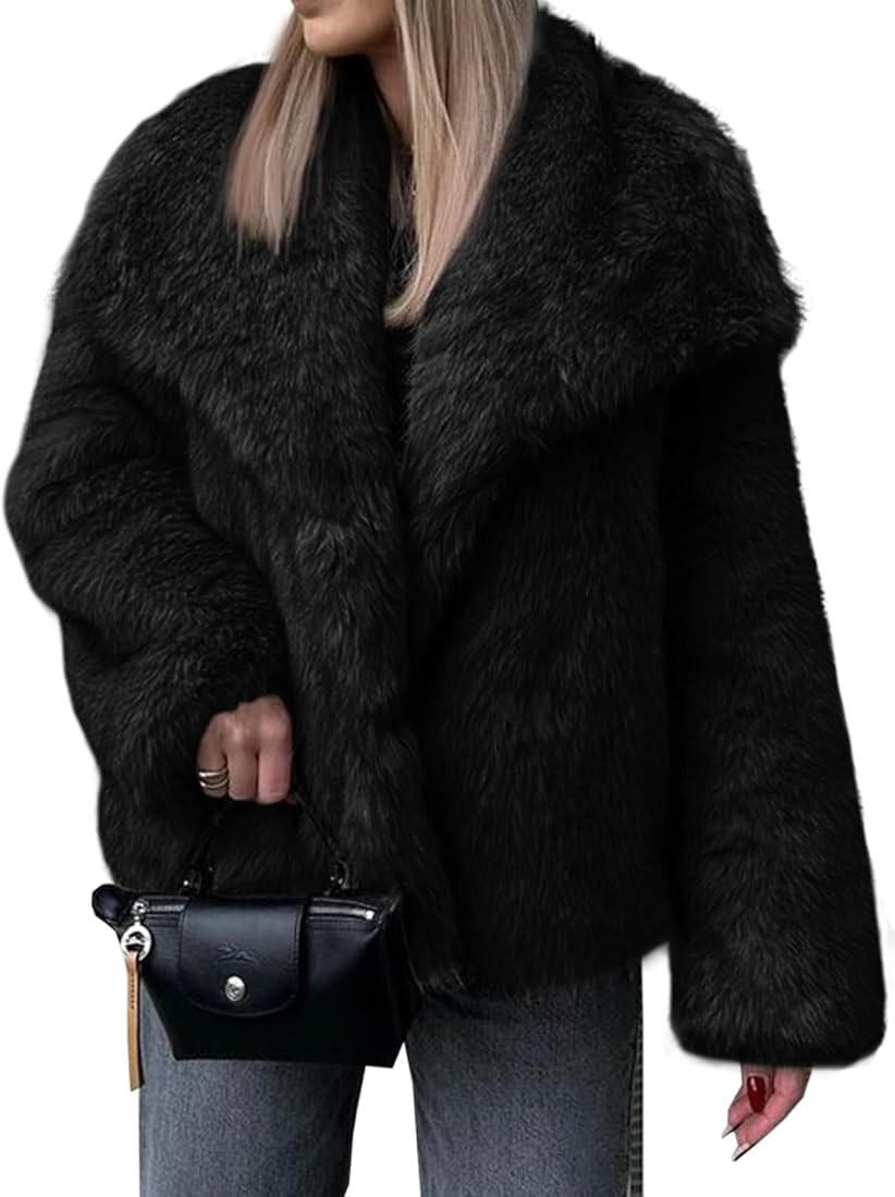 Cicy Bell Womens Faux Fur Coat Winter Shaggy Casual Oversized Lapel Jackets Warm Fuzzy Outerwear | Amazon (US)