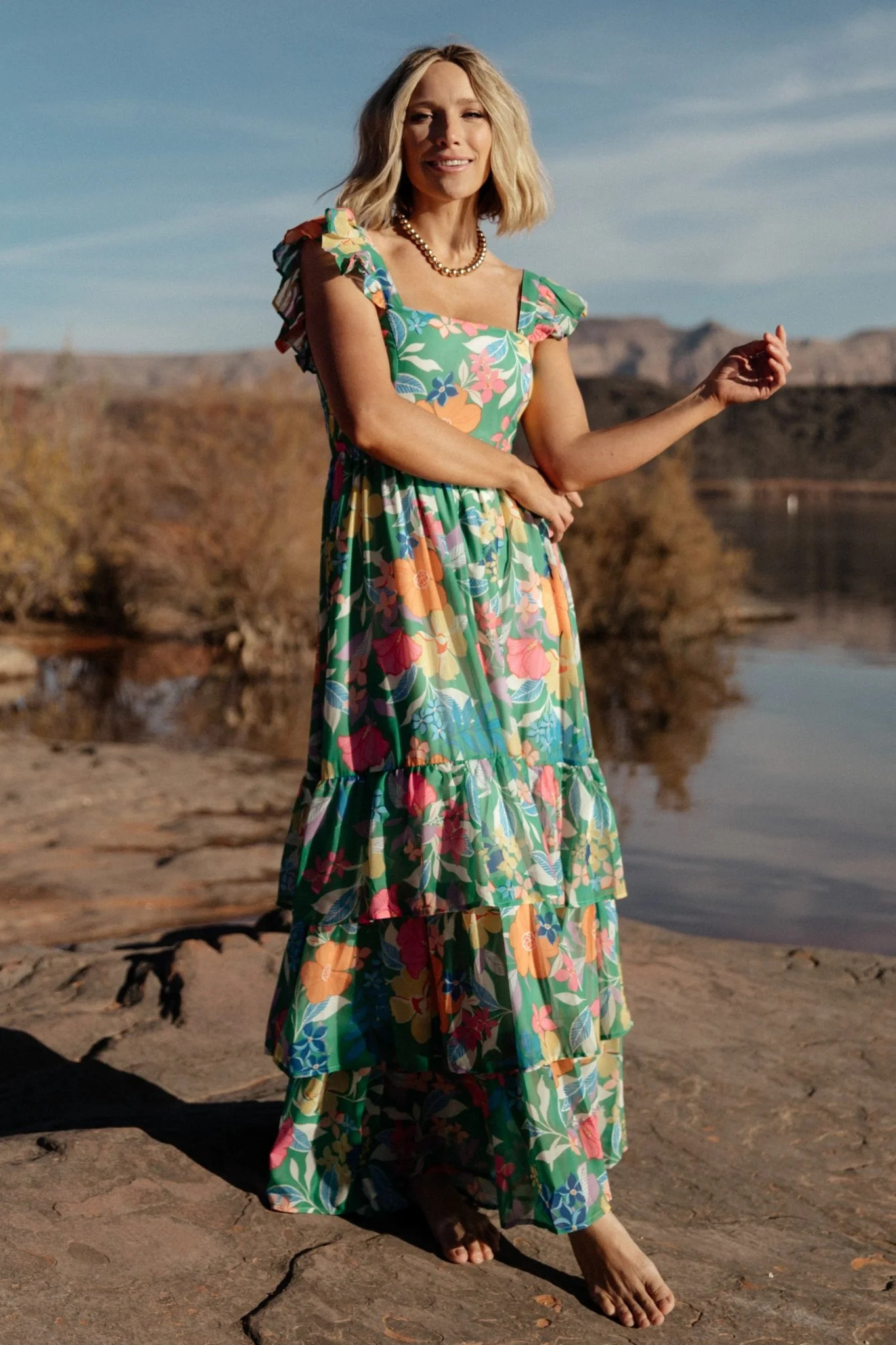 Monte Tiered Maxi Dress | Green Multi | Baltic Born