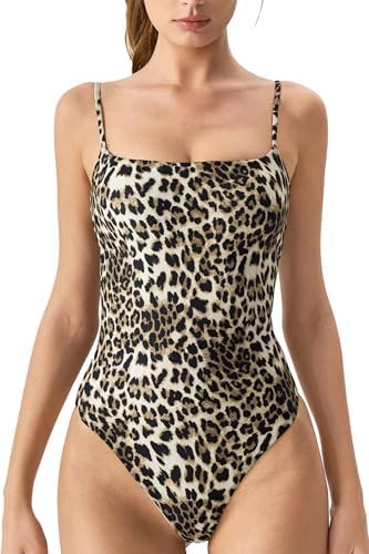 QINSEN Women‘s Spaghetti Strap Bodysuit Top Square Neck Sleeveless Double Lined Cami Shirts | Amazon (US)