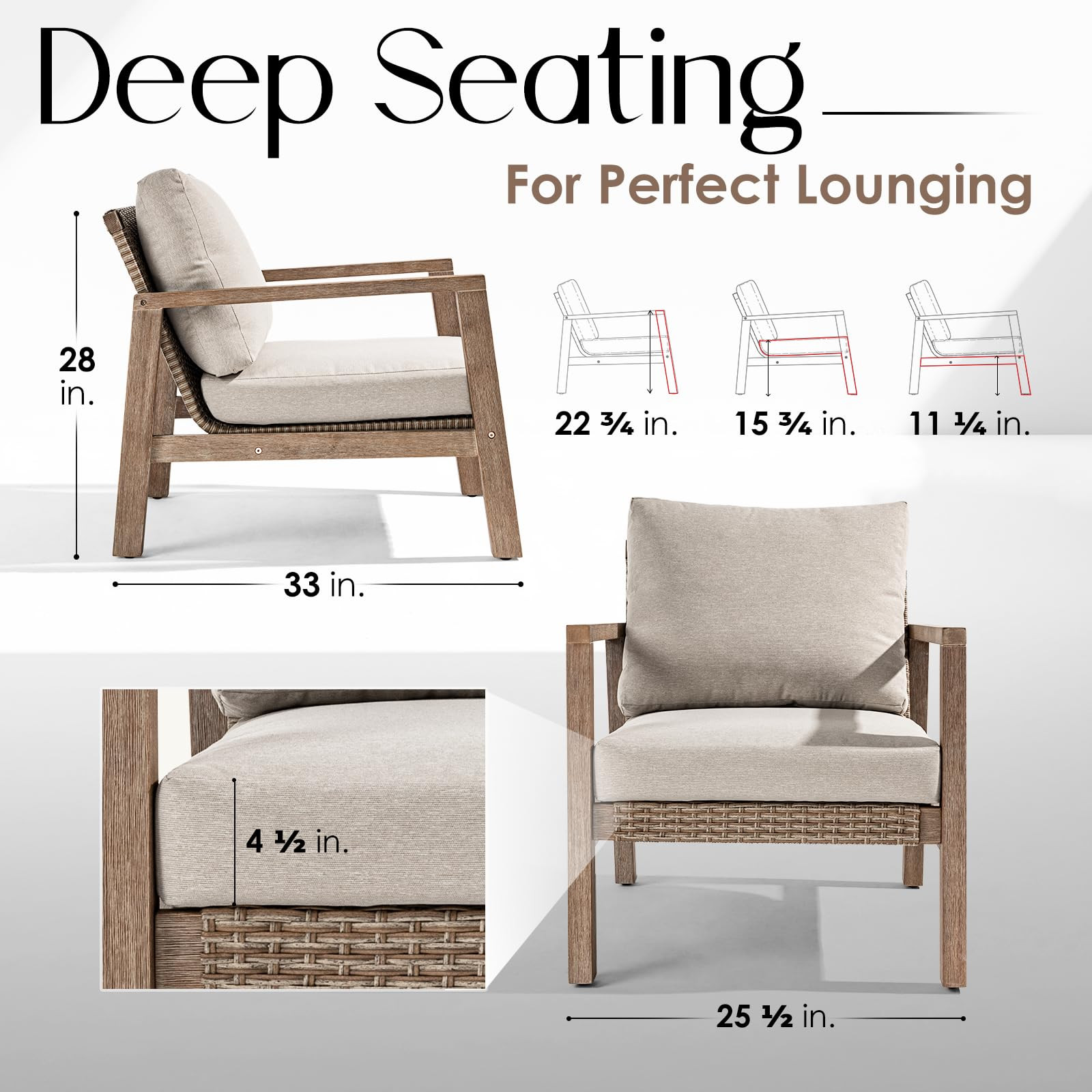 IDZO Olivier Premium Eucalyptus Outdoor Club Chairs Set of 2, 400lbs Heavy Duty Patio Furniture S... | Amazon (US)