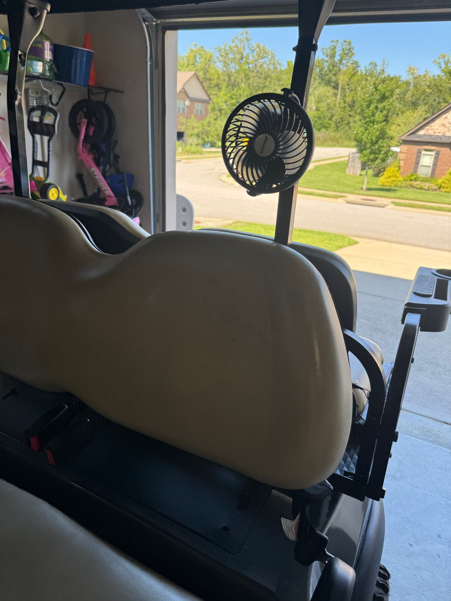 Magnetic fan for the golf cart that can be placed anywhere for only $20. It is rechargeable and has a very strong battery with three fan speeds. #Golfcart #Amazon #Fan #Summer #Fall #FootballSeason.