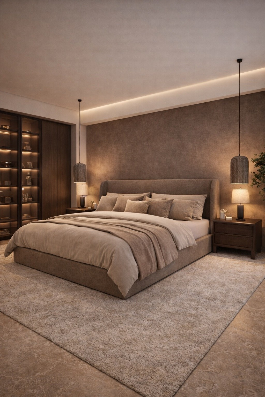 A warm and elegant modern bedroom designed in soft neutral tones. Upholstered bed, layered textures, ambient LED lighting, and minimal decor create a calm, hotel-inspired atmosphere. Perfect inspiration for a contemporary luxury bedroom with cozy vibes and timeless design.

#modernbedroom #luxurybedroom #neutralbedroom #contemporaryinterior #bedroominspo #modernhome #neutralinterior #cozybedroom #interiordesign #homedecor #ltkhome #ltkinspo #pinteresthome #bedroomdesign #modernluxury