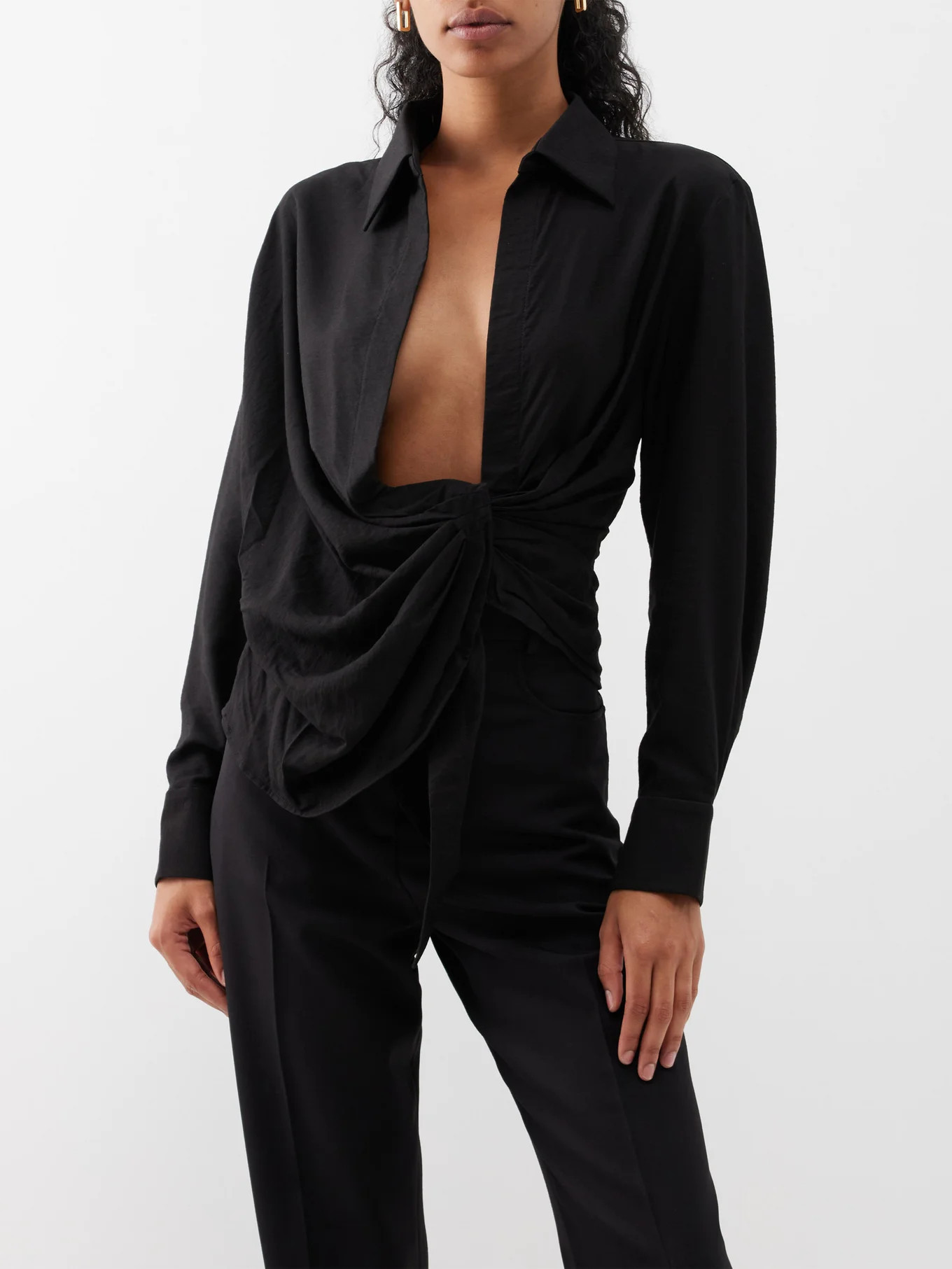 Bahia draped plunging twill shirt | Matches (UK)