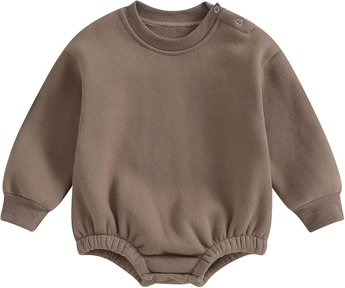 Gueuusu Newborn Warm Sweatshirt Romper Baby Boy Girl Solid Crewneck Long Sleeve Fleece Sweater Bo... | Amazon (US)