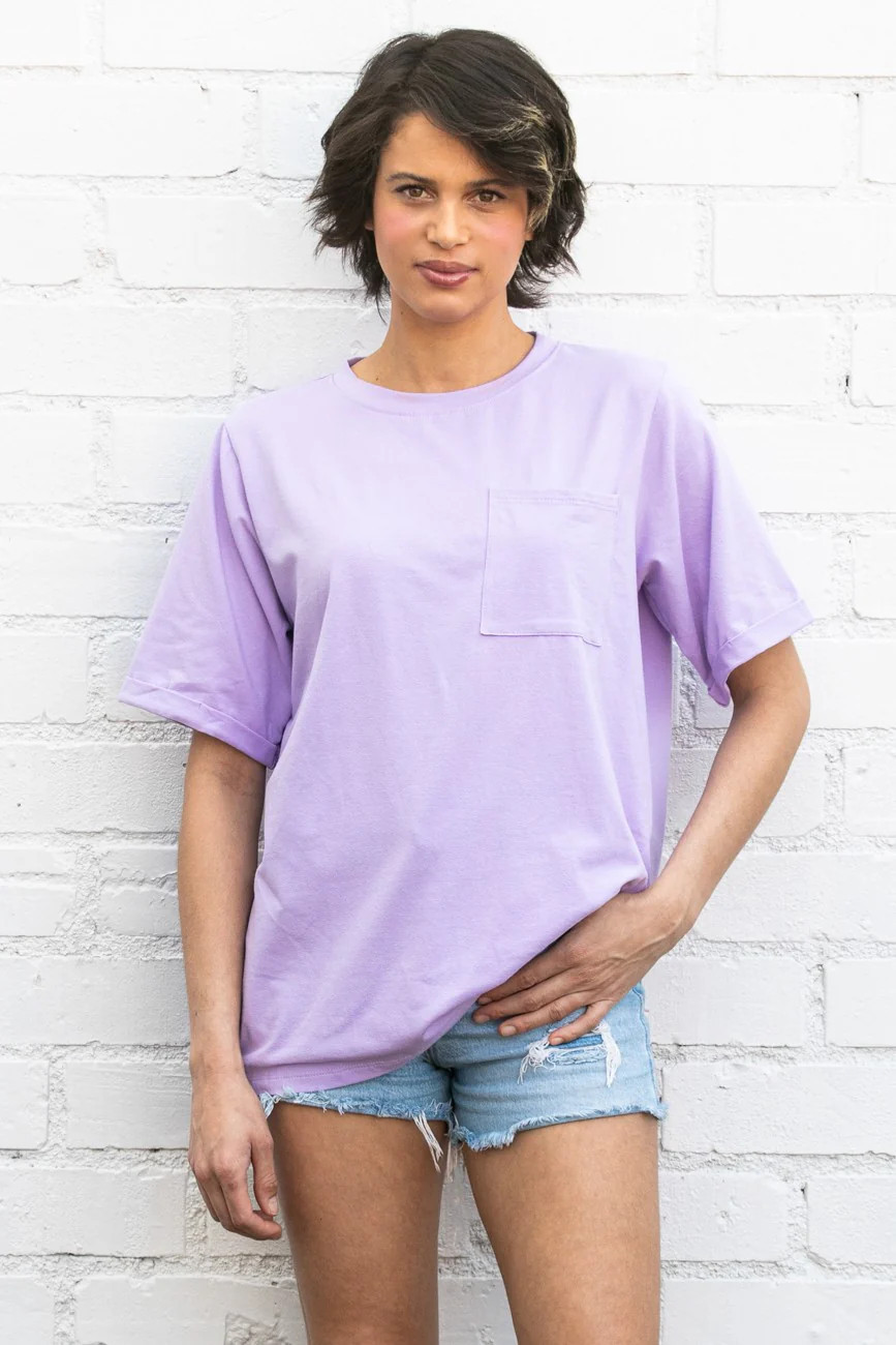 Lavender Oversized Pocket Front Short Sleeve Top | PinkBlush Maternity