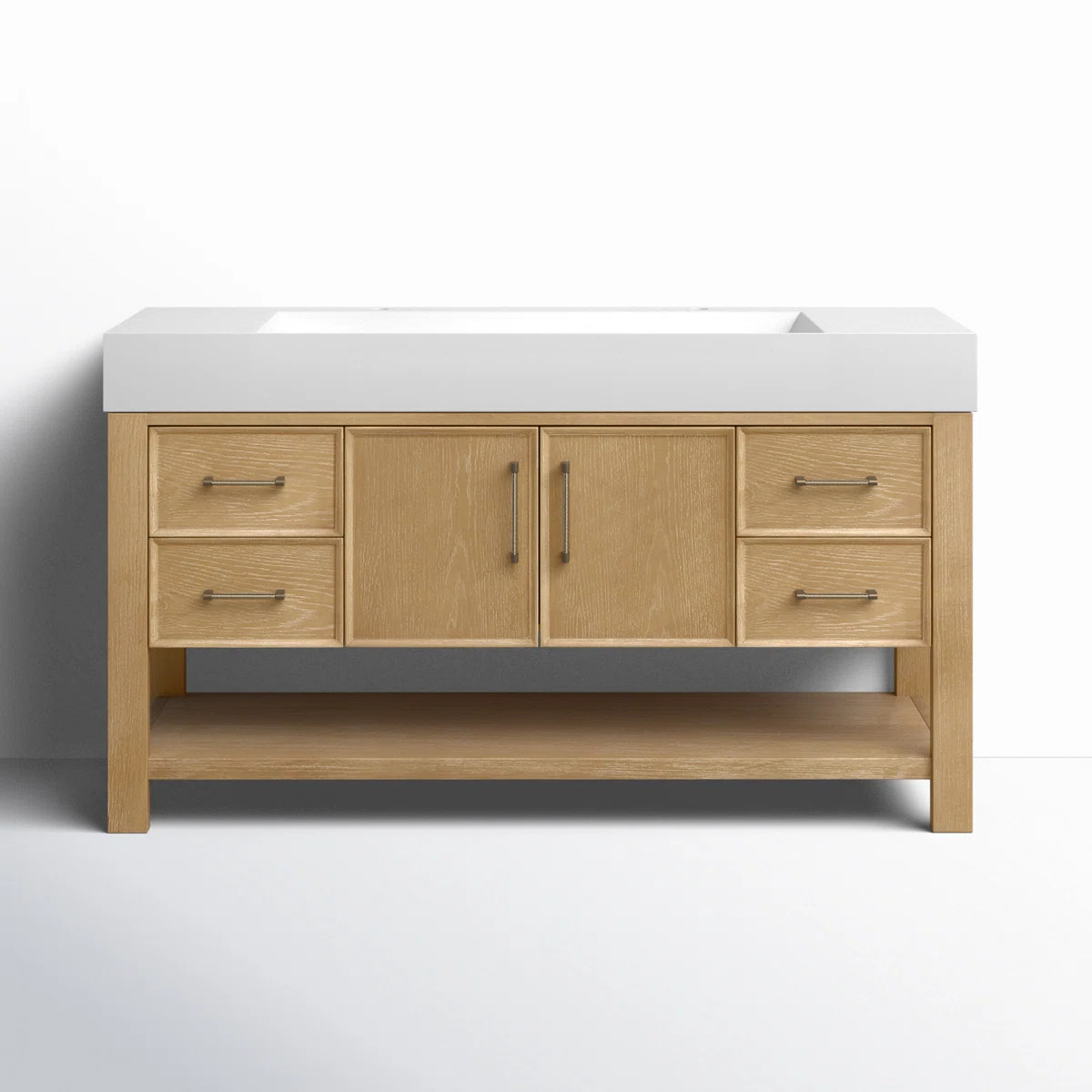 Birch Lane™ Maho 60" Single Bath Vanity in Washed Ash Gray with Integrated Stone Sink Top & Rev... | Wayfair North America