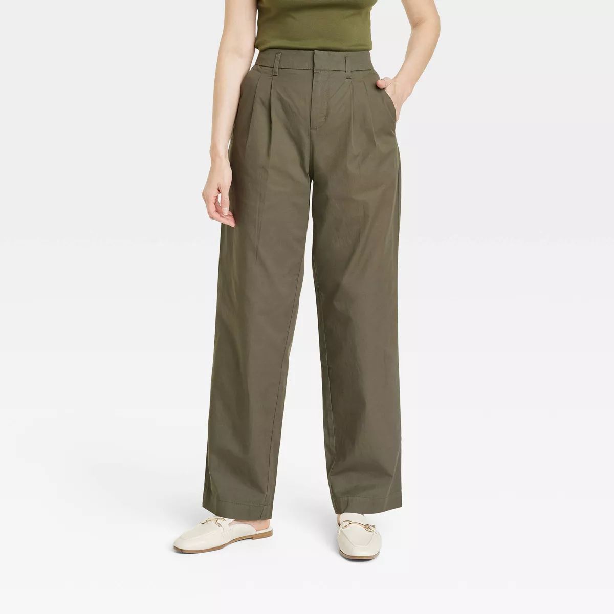 Women's High-Rise Pleat Front Straight Chino Pants - A New Day™ | Target