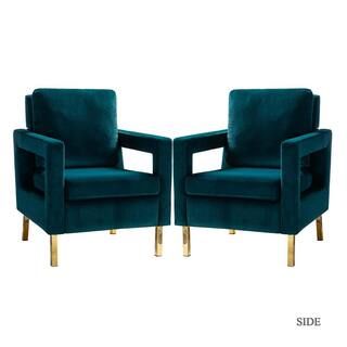 Anika Golden Leg Teal Comfy Arm Chair (Set of 2) | The Home Depot