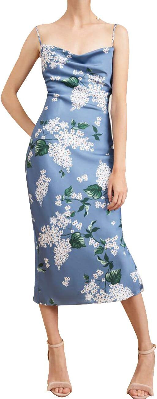 xxxiticat Women's Sleeveless Spaghetti Strap Satin Dress Cocktail Beach Evening Party Cowl Neck D... | Amazon (US)