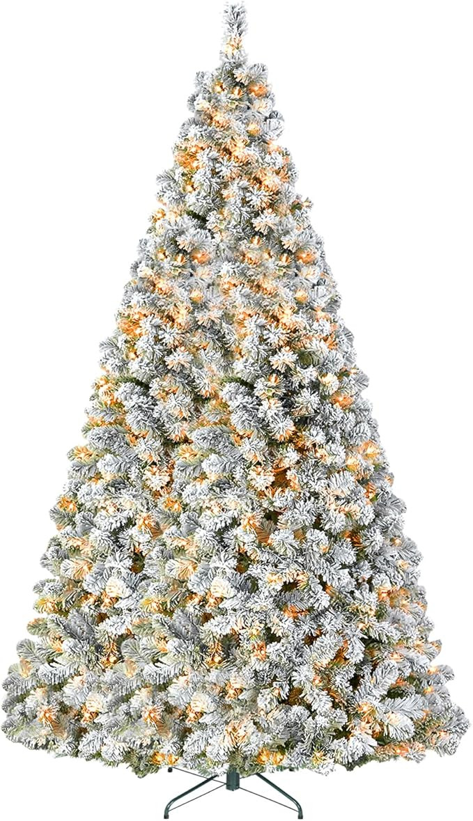 Hykolity 6 ft Prelit Snow Flocked Christmas Tree, Artificial Christmas Tree with 250 Warm White L... | Amazon (US)