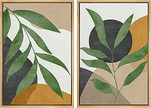 SIGNFORD Framed Canvas Print Wall Art Set Geometric Mid-Century Plant Collage Abstract Shapes Ill... | Amazon (US)