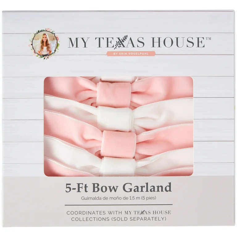 My Texas House Pink and White Bow Garland, 5 ft | Walmart (US)